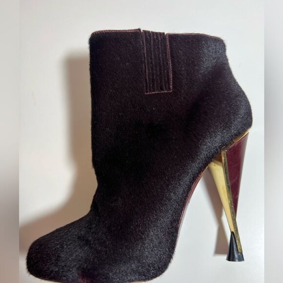 💞 Diane Von Furstenberg Lis Runway Black Calf Hair Ankle Stiletto Booties 7.5 - Picture 4 of 15